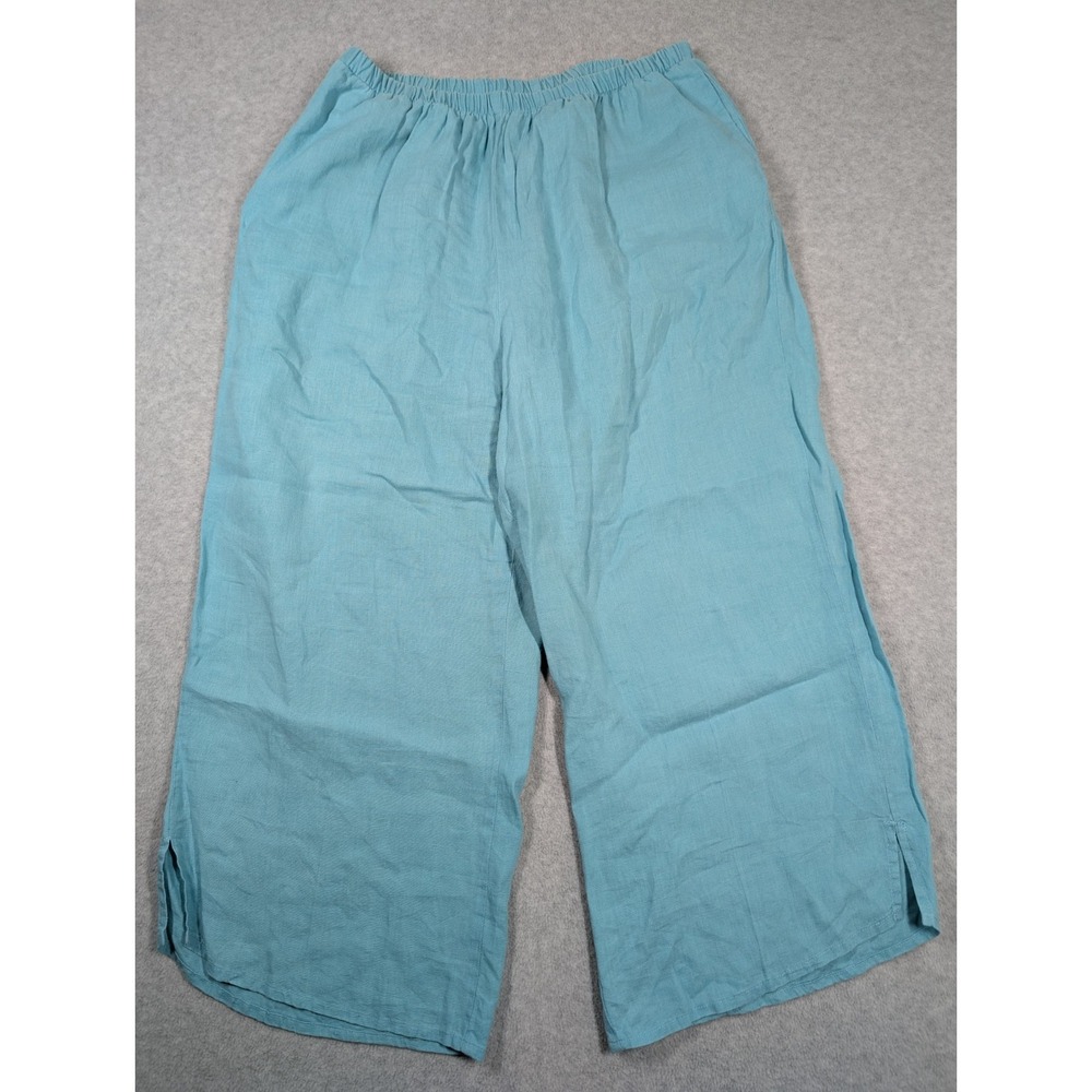 Flax Jeanne Engelhart Women Pants‎ Large 100% Linen Pull On Wide Leg High Rise